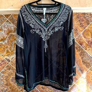Graham Kandiah Kaftan Style Tunic Swimsuit Cover Up 100% Silk Size Small